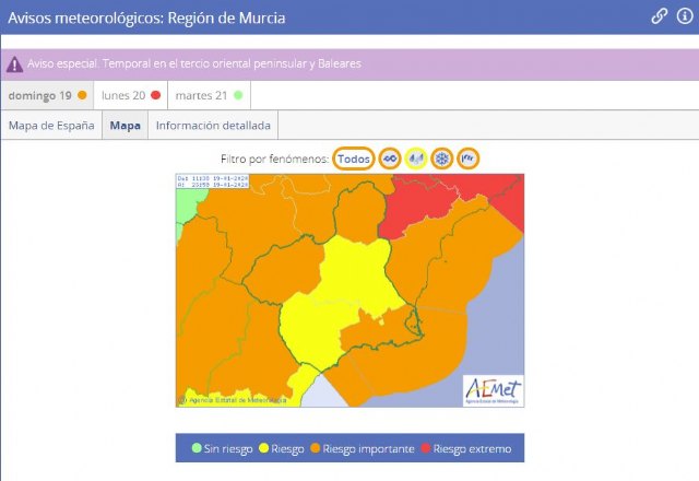 Meteorología actualiza sus avisos de fenómenos adversos y ahora advierte también de lluvias de hasta 60 litros por metro cuadrado en 12 h en el Campo de Cartagena - 1, Foto 1