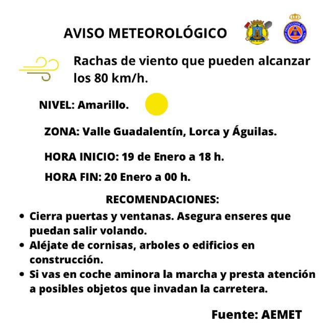 La AEMET activa un nuevo aviso amarillo, entre las 18 y las 23:59 horas de este jueves, en Lorca, por vientos que podrían alcanzar los 80km/h - 2, Foto 2