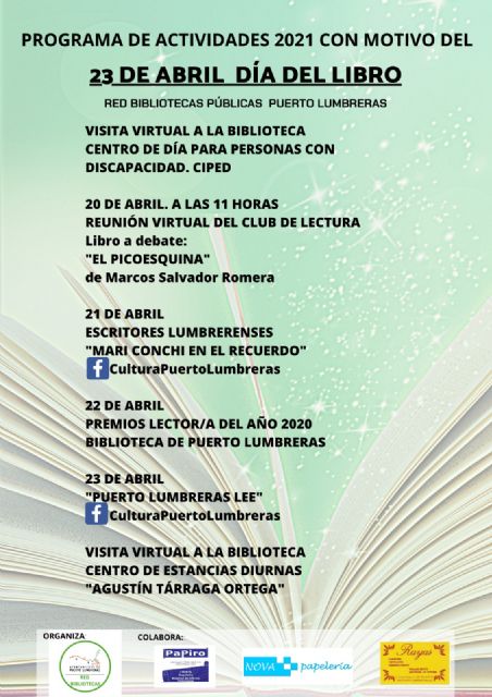 Puerto Lumbreras celebra el Día del Libro con varias actividades online orientadas al fomento de la lectura - 1, Foto 1