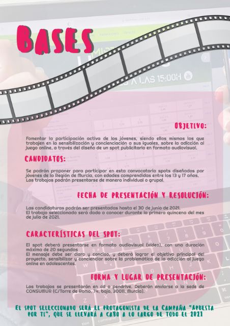 CONSUMUR lanza el I Concurso de Spot Publicitario “Apuesta por ti”, sobre la adicción al juego online en adolescentes - 2, Foto 2