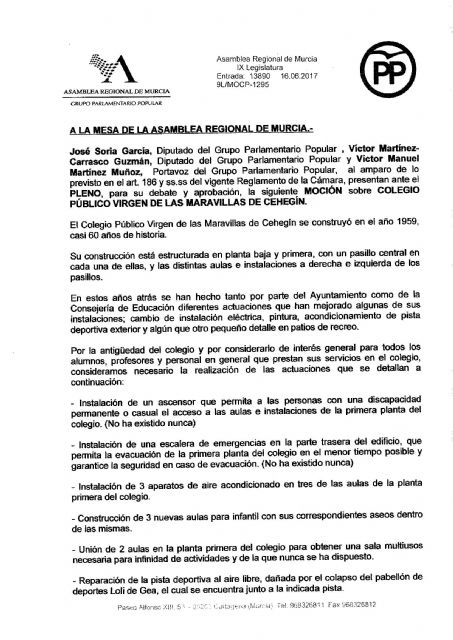 El Partido Popular de Cehegín traslada a la asamblea las necesidades del CEIP Virgen de las Maravillas - 2, Foto 2