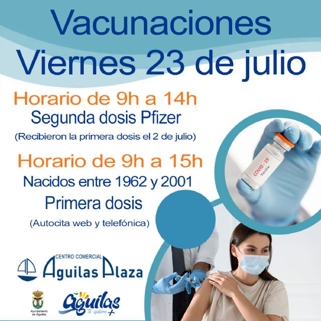 El próximo viernes, CC Águilas Plaza acogerá una nueva jornada de vacunaciones masivas contra el COVID19 - 1, Foto 1