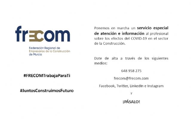 FRECOM pone a disposición de todas las empresas del sector un servicio especial de atención e información sobre los efectos del COVID-19 en la Construcción - 1, Foto 1