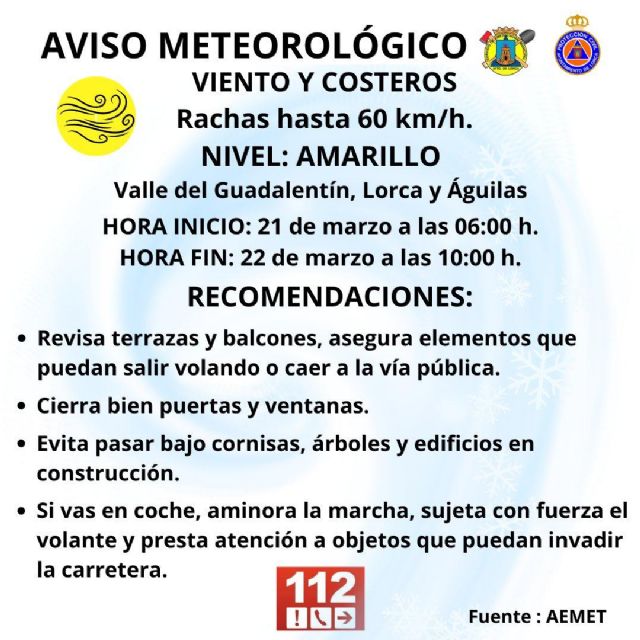La AEMET activa el aviso amarillo por vientos fuertes y fenómenos costeros en Lorca - 2, Foto 2