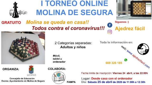 La Concejalía de Educación de Molina de Segura organiza el Primer Torneo de Ajedrez Online, que se celebra el sábado 25 de abril - 1, Foto 1