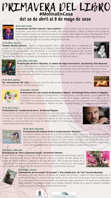 La Concejalía de Cultura de Molina de Segura organiza la Primavera del Libro #MolinaenCasa del 20 de abril al 8 de mayo - 1, Foto 1