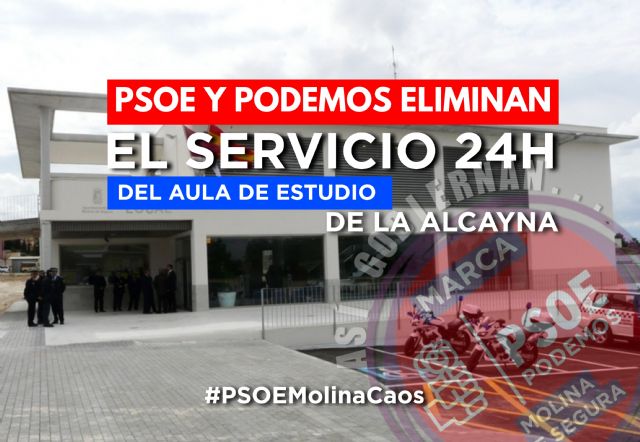 El PP de Molina de Segura denuncia la reducción horaria que el Gobierno local PSOE Podemos ha realizado en el aula de estudio de La Alcayna - 1, Foto 1