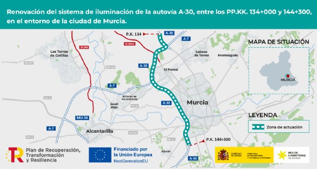 Transportes adjudica por 2,4 millones de euros la renovación del alumbrado en la A-30 en el entorno de la ciudad de Murcia - 1, Foto 1