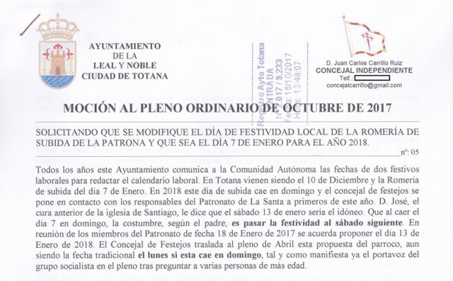 El Concejal Independiente: “Hablemos de la Romería Patronal del día 7 de Enero que será el día 13 de Enero en 2018”, Foto 1