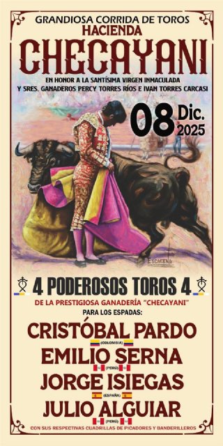 Emilio Serna encabezará la gran corrida de la Hacienda Checayani este 8 de diciembre - 1, Foto 1