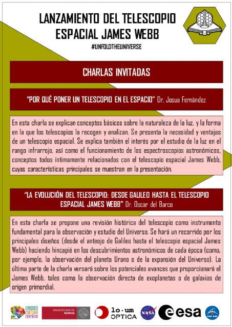 El LOUM OPTICA Chapter de la UMU organiza el 22 de diciembre una jornada muy espacial con motivo del lanzamiento del telescopio James Webb - 1, Foto 1