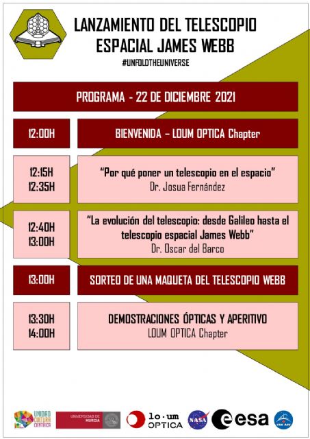 El LOUM OPTICA Chapter de la UMU organiza el 22 de diciembre una jornada muy espacial con motivo del lanzamiento del telescopio James Webb - 2, Foto 2