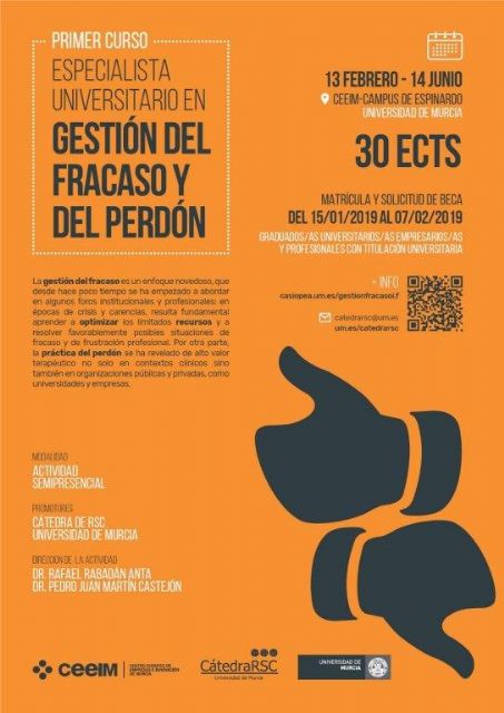 La Universidad de Murcia organiza un curso sobre la gestión del fracaso y del perdón - 1, Foto 1