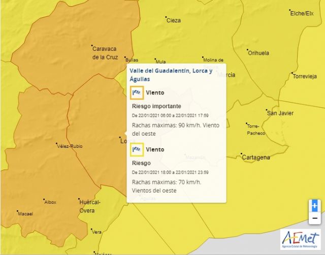 El Ayuntamiento informa de la activación, por parte de la Agencia Estatal de Meteorología, de avisos naranja y amarillo para mañana viernes por rachas de viento de hasta 90 km/h - 1, Foto 1