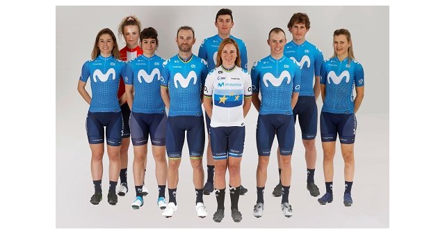 De izquierda a derecha: Sara Martín, Emma Norsgaard, Sheyla Gutiérrez, Alejandro Valverde, Marc Soler, Annemiek van Vleuten, Enric Mas, Iván García Cortina, Katrine Aalerud, Foto 1