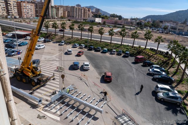 Comienza la instalación de las nuevas torres de iluminación del Estadio Municipal Cartagonova - 1, Foto 1