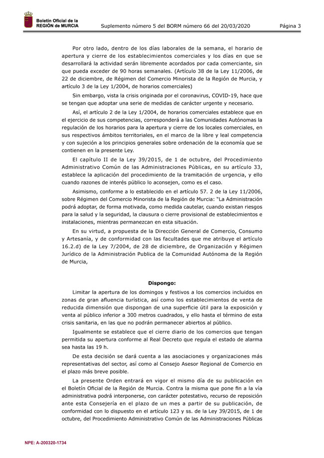 All businesses in Totana that had authorization to open under the Royal Decree on the State of Alarm, as of today, will close at 7:00 pm, Foto 3