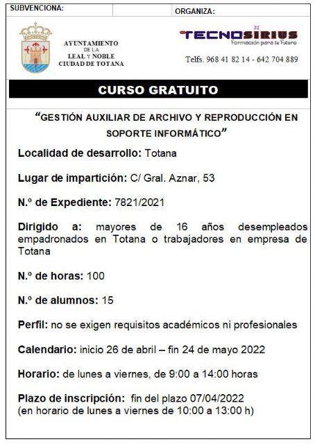 Curso gratuito de gestión auxiliar de archivo y reproducción en soporte informático, Foto 2