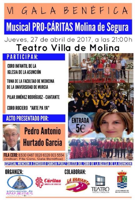 El Teatro Villa de Molina acoge la VI Gala Benéfica Musical Pro Cáritas de Molina de Segura el jueves 27 de abril - 1, Foto 1