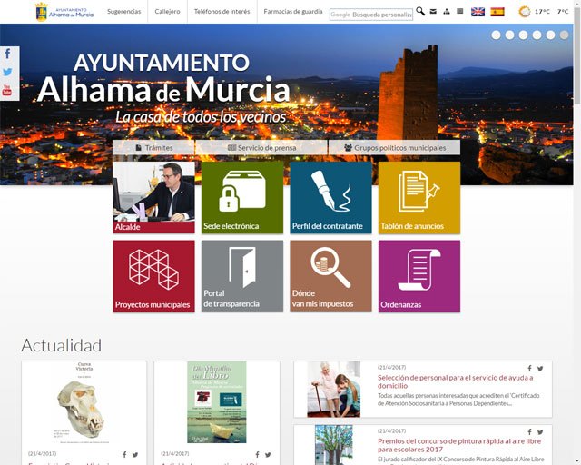 La página web del Ayuntamiento de Alhama de Murcia, desarrollada por la empresa totanera Avatar Internet, finalista en los Premios Web de La Verdad, Foto 1