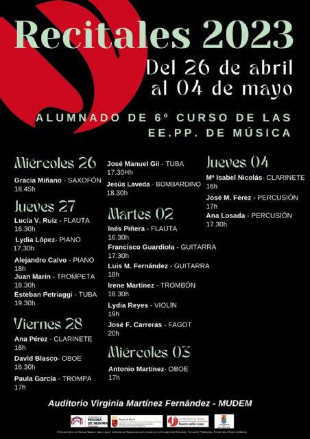 El Conservatorio de Música Maestro Jaime López de Molina de Segura organiza recitales de alumnado de sexto curso de Enseñanzas Profesionales del 26 de abril al 4 de mayo - 1, Foto 1