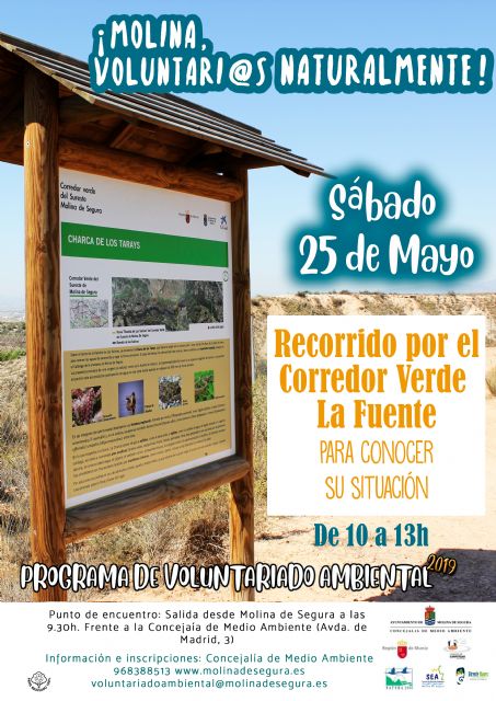 El Programa de Voluntariado Ambiental de Molina de Segura ¡Voluntari@s Naturalmente! propone un recorrido por el Corredor Verde La Fuente el sábado 25 de mayo para analizar su situación - 1, Foto 1