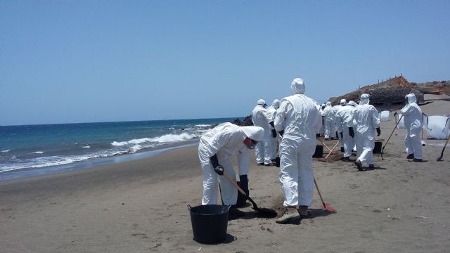 Simulacro de lucha contra la contaminación marina accidental en la playa de La Tejita (Tenerife)