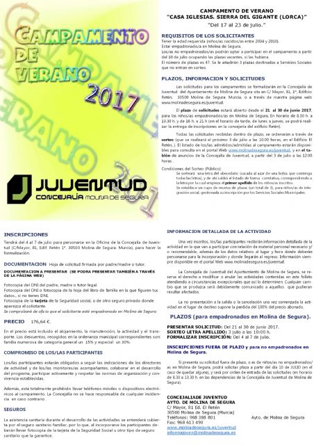 El Campamento de Verano 2017 de la Concejalía de Juventud de Molina de Segura ofrece 50 plazas para niños de 7 a 13 años - 1, Foto 1