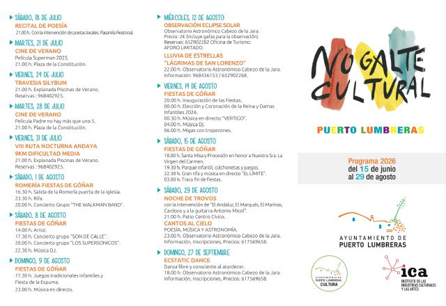 Nogalte Cultural llenará de actividad el verano de Puerto Lumbreras con un centenar de actividades para todos los públicos - 3, Foto 3