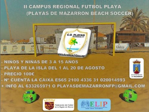 Del 1 al 20 de agosto se celebrará el II Campus de Fútbol Playa Regional en la playa de La Isla de Puerto de Mazarrón, a beneficio de AELIP, Foto 1