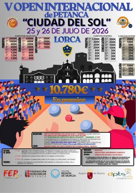 La quinta edici�n del Open Internacional 'Ciudad del Sol' re�ne este fin de semana en Lorca a cerca de 280 equipos de petanca