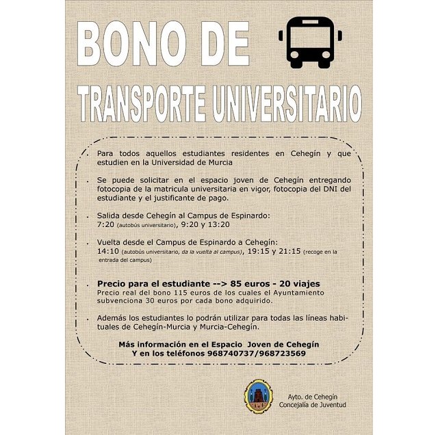 Los bonos de transporte universitario para el curso 20-21 ya se pueden adquirir al precio de 85 euros para 20 viajes - 1, Foto 1