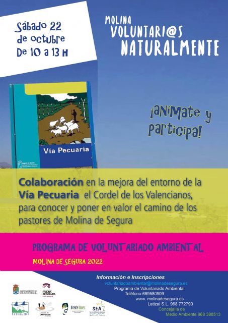 El Programa de Voluntariado Ambiental ¡Molina, Voluntari@s Naturalmente! lleva a cabo una actividad de mejora de la vía pecuaria Cordel de los Valencianos, el camino de los pastores de Molina de Segura, el sábado 22 de octubre - 1, Foto 1