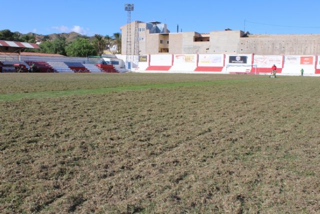 Acometen la resiembra de invierno del césped del estadio municipal Juan Cayuela, Foto 1