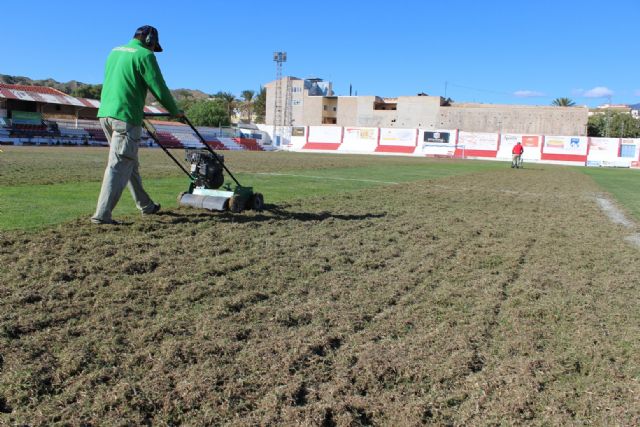 Acometen la resiembra de invierno del césped del estadio municipal Juan Cayuela, Foto 4