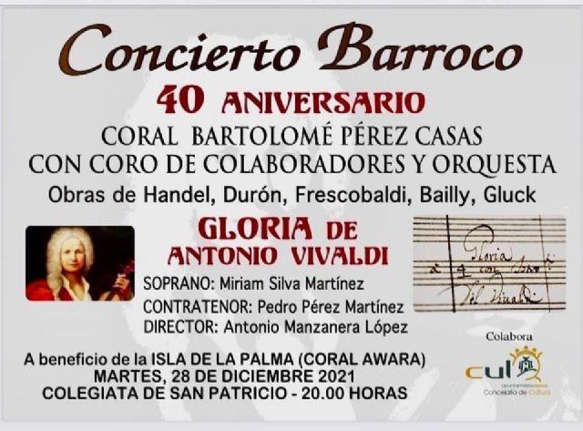 El martes, 28 de diciembre, la Iglesia de San Patricio será el escenario de un concierto barroco por el 40° aniversario de la Coral Bartolomé Pérez Casas a beneficio de la isla de La Palma - 1, Foto 1