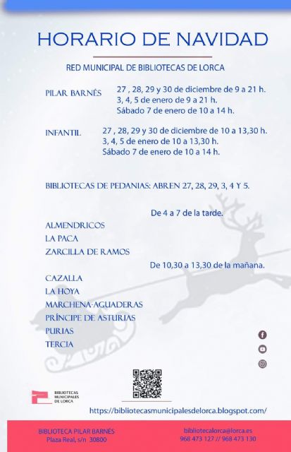 La Red municipal de Bibliotecas de Lorca informa de los horarios de sus instalaciones con motivo de la Navidad - 1, Foto 1
