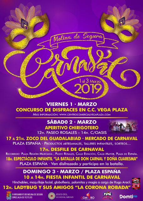 Molina de Segura celebra el Carnaval 2019 con concurso de disfraces, desfile y actividades de animación infantil del 1 al 3 de marzo - 1, Foto 1