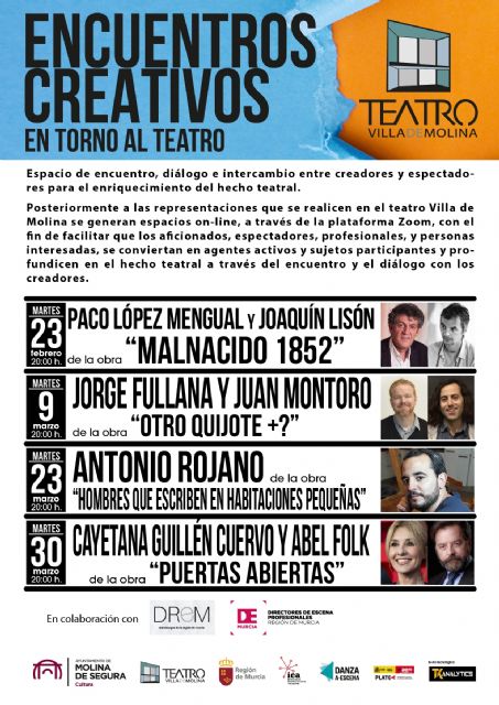 La Concejalía de Cultura de Molina de Segura retoma el programa Encuentros Creativos en torno al Teatro en los meses de febrero y marzo - 1, Foto 1
