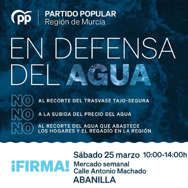 El PP de Abanilla sale a la calle con una carpa informativa para unir a la sociedad en defensa del agua para poner freno al recorte del Trasvase - 1, Foto 1