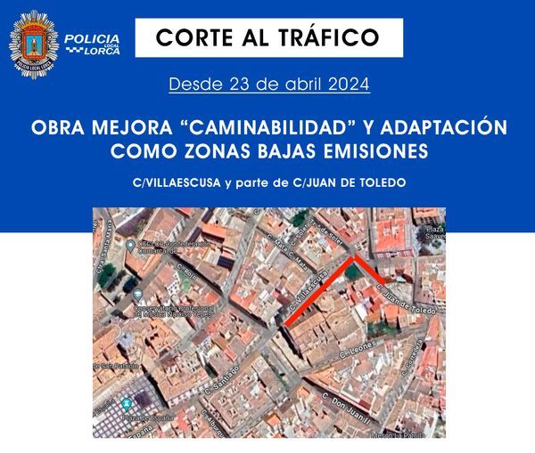 Corte al tráfico rodado en la calle Villaescusa y parte de la calle Juan de Toledo, desde mañana martes, 23 de abril - 1, Foto 1
