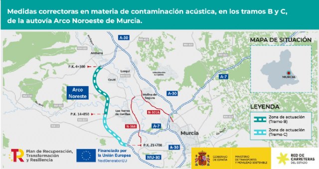 Transportes adjudica por 3,4 millones de euros las obras de protección acústica en la Autovía Arco Noroeste de Murcia - 1, Foto 1