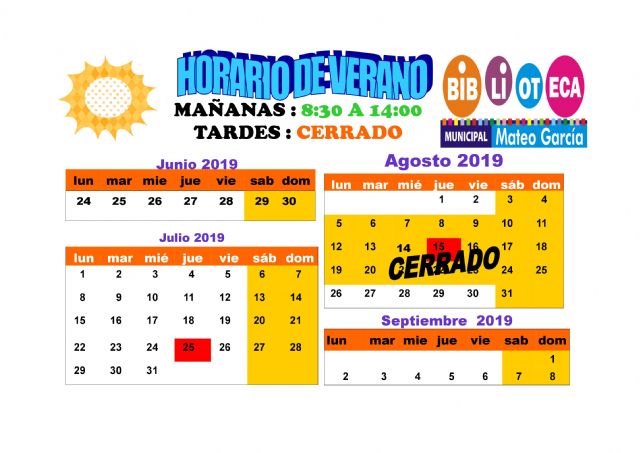 The Municipal Library "Mateo García" sets the new summer time from Monday, June 24, from 8:30 a.m. to 2:00 p.m., Foto 4