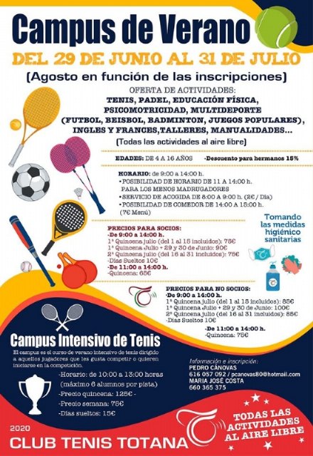 El Club de Tenis promueve el Campus de Verano del 29 de junio al 31 de julio con una amplia oferta de actividades y horarios por quincenas, Foto 2