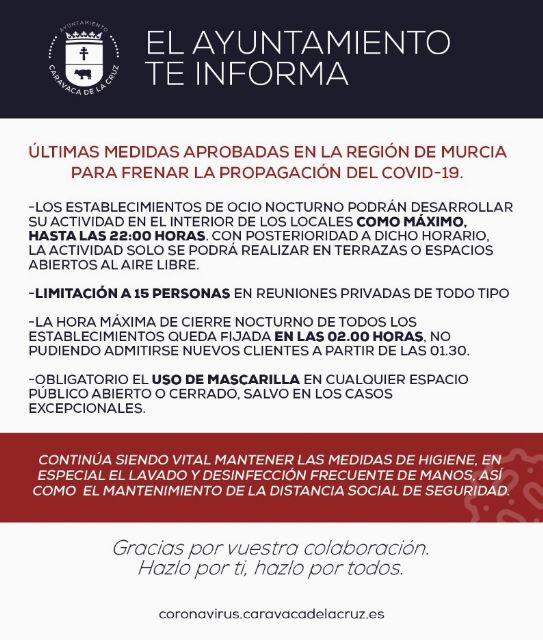 El Ayuntamiento de Caravaca informa de las nuevas medidas regionales y locales para la prevención del COVID-19 - 2, Foto 2