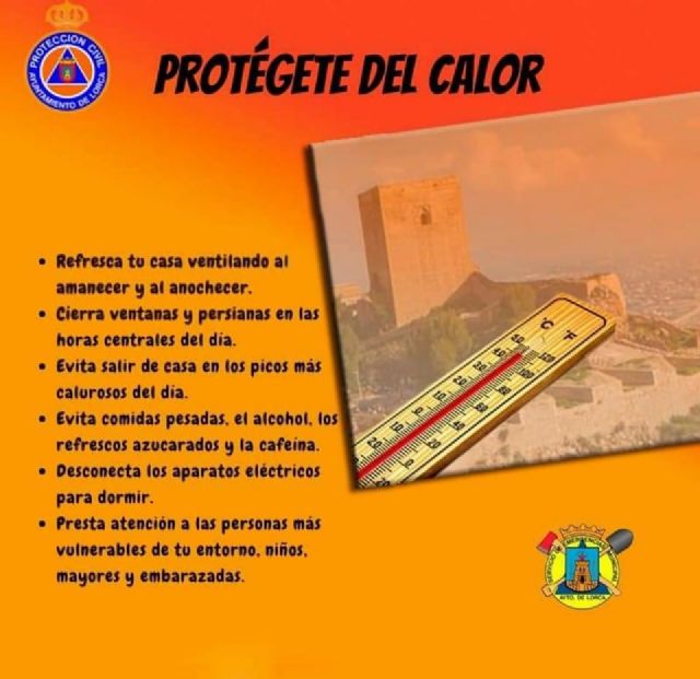 El Ayuntamiento de Lorca solicita precaución a los ciudadanos y ciudadanas ante el nivel amarillo por temperaturas que podrían alcanzar picos de hasta 40 grados este fin de semana - 1, Foto 1