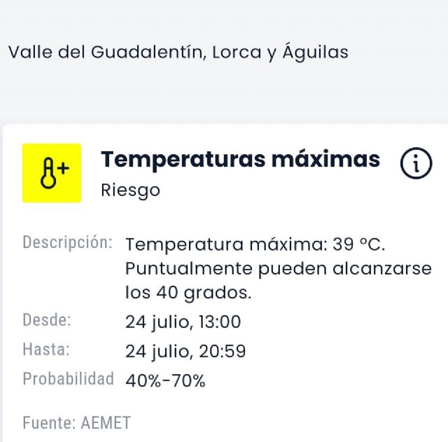 El Ayuntamiento de Lorca solicita precaución a los ciudadanos y ciudadanas ante el nivel amarillo por temperaturas que podrían alcanzar picos de hasta 40 grados este fin de semana - 3, Foto 3