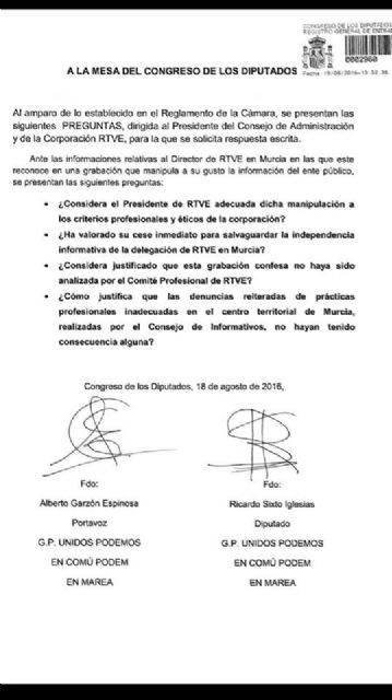 IU-Verdes exige explicaciones en el Congreso por la manipulación informativa del director de RTVE de Murcia - 1, Foto 1