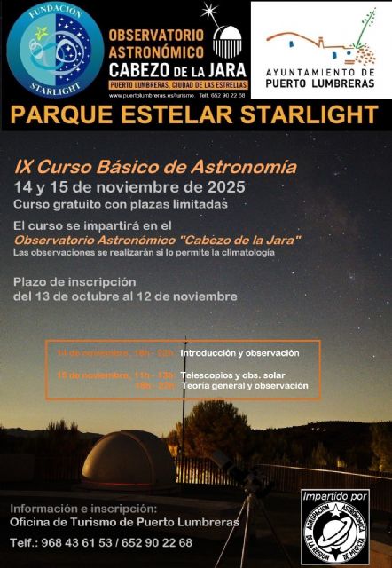 El Observatorio Astronómico Cabezo de la Jara acogerá el IX 'Curso Básico de Astronomía' los días 14 y 15 de noviembre - 1, Foto 1