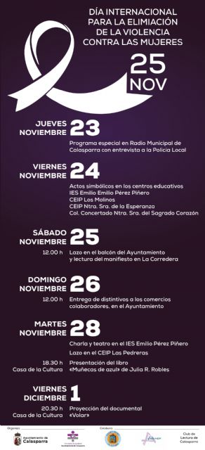La concejalía de Igualdad del Ayuntamiento de Calasparra presenta la programación con motivo del Día Internacional contra la Violencia de Género, que se conmemora el 25 de noviembre. - 1, Foto 1
